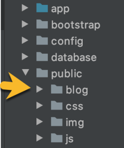 Visual showing the blog folder in the public directory of a Laravel project